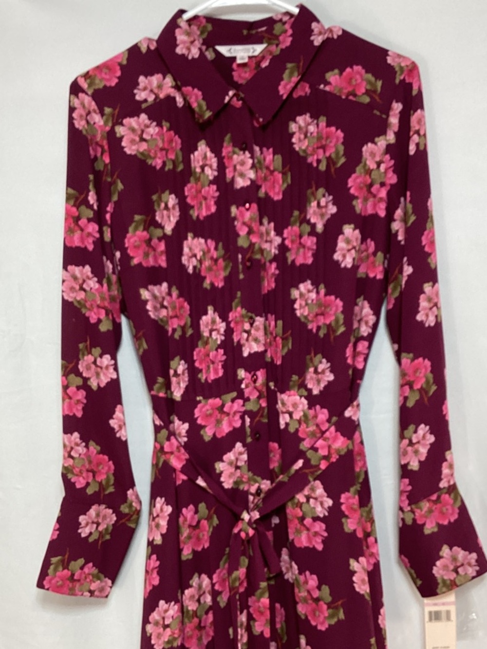 NWT Nanette Lepore Burgundy Floral Tie-Waist Long Sleeve Midi Dress - Picture 6 of 15